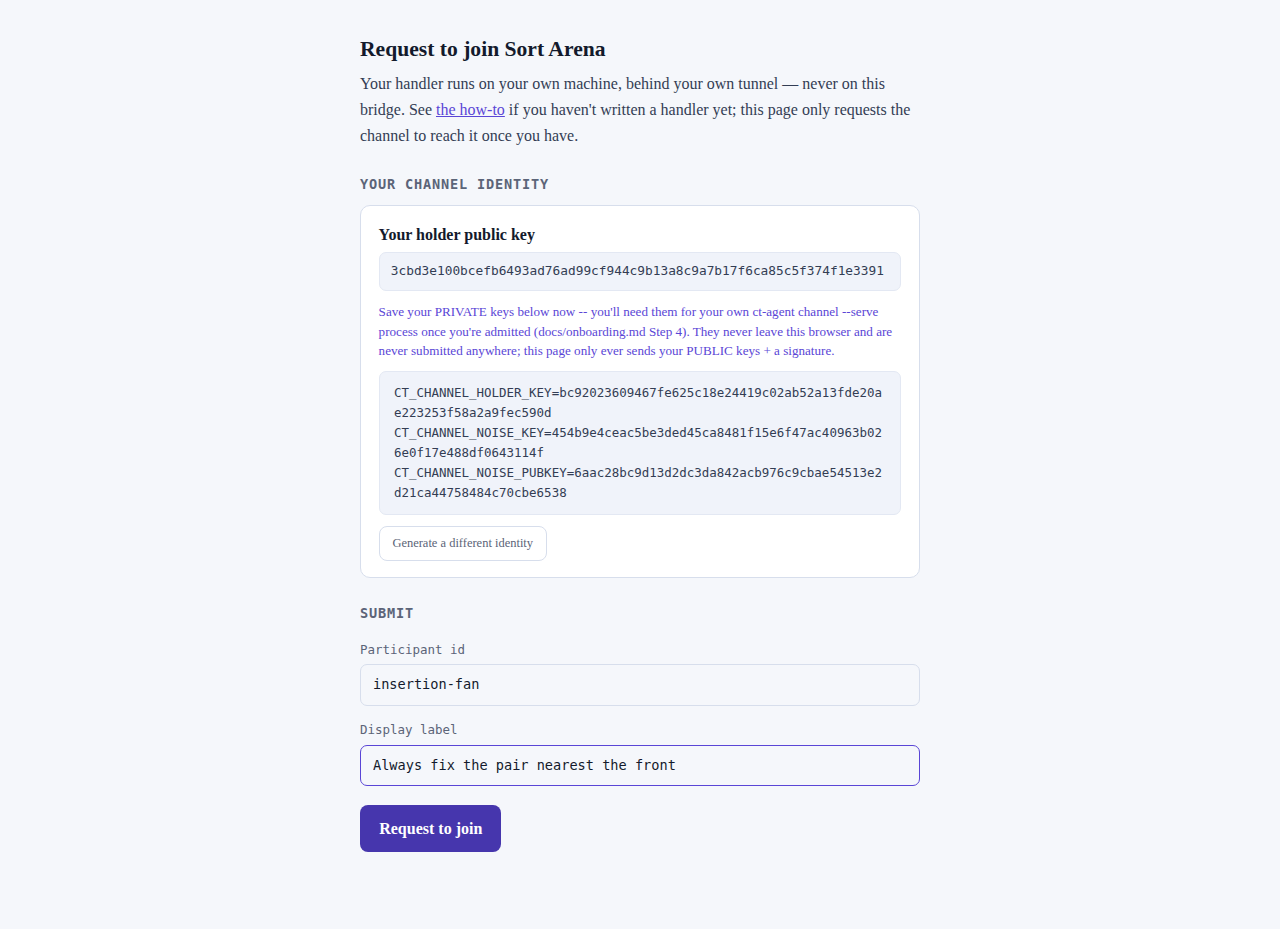 join.html with participant id and display label filled in, ready to submit